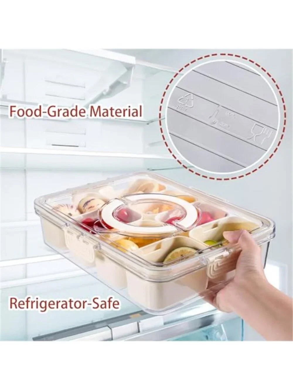 Divided Serving Tray with Lid and Handle - Snackle Box Charcuterie Container